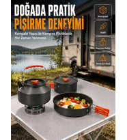 Alüminyum Kamp Pişirme Seti Katlanabilir Kulplu Çaydanlık Tencere Ta Outdoor Yemek Seti