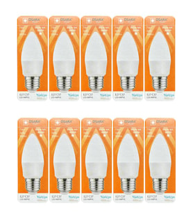 (10 Adet) Osaka 7W (50W) 6500K (Beyaz Işık) E27 Duylu (Kalın Duy) Mum Led Ampul