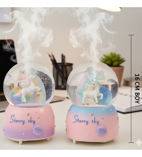 Unicorn Temalı Işıklı Müzikli Püskürtmeli Büyük Boy Kar Küresi – 16 x 12 cm (Karışık)