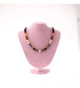 Karnelyan Turuncu Akik, Sitrin, Kaplan Gözü, Obsidyen, Hematit Kolye 8 mm, M453