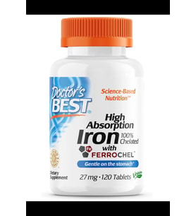 Doctor's Best High Absorption Iron Chelated with Ferrochel, Gentle on The Stomach, Immune Health, Blood Health, 27mg 120 Tablet.3731 (Renksiz)