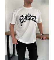 Erkek Kısa Kol Yazlık Tişört Bisiklet Yaka Baskılı Oversize T-Shirt - Beyaz