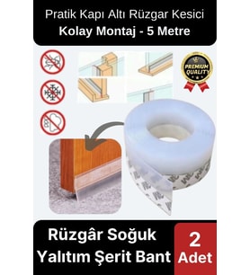 Şeffaf Silikon Rüzgâr Soğuk Böcek Engelleme Cam Kapı Pencere İzolasyon Yalıtım Şerit Bant 5mt 2 Adet