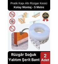 Şeffaf Silikon Rüzgâr Soğuk Böcek Engelleme Cam Kapı Pencere İzolasyon Yalıtım Şerit Bant 5mt 2 Adet