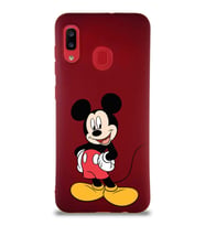 Samsung Galaxy A30 Soft Premier Kapak Mickey Mouse-E Tasarımlı Silikon Kılıf - Mürdüm (Şeffaf)