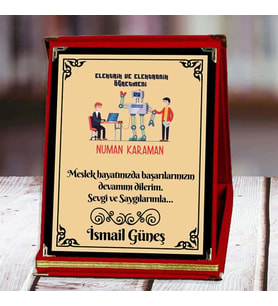 Elektrik ve Elektronik Ögretmeni Baskılı Plaket (1. Tasarım)  Kişiye Özel (Kırmızı)