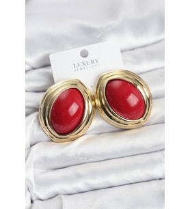 Pirinç Kırmızı Badem Model Vintage Gold Kadın Küpe - TJ-BKP11592