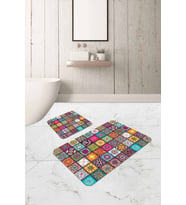Renkli Çini Desenli Banyo Halısı Klozet Paspas Seti BS303
