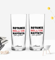 BK Gift Kişiye Özel Renkli Baskılı Rotamız Belli De Tasarımlı İkili Rakı Bardağı Seti-1 (Beyaz)