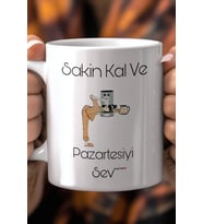 Pazartesi Temalı Esprili Yazılı 330ml Baskılı Beyaz Seramik Kupa Bardak
