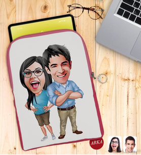 BK Gift Kişiye Özel Sevgililer Karikatürlü Taşınabilir Koruyucu Tablet Kılıfı & Organizer Çanta - Pembe-101