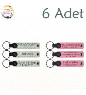 Beyaz & Pembe, Aile Tatillerine Küçük Hatıra, 6’lı Set, İsim Yazılabilen Deri Anahtarlık