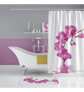 Orkide Desen Banyo Perdesi, Baskılı Paspas Takımı, Tek Kanat Su Geçirmez Banyo Perdesi Paspas Seti (Çok Renkli)