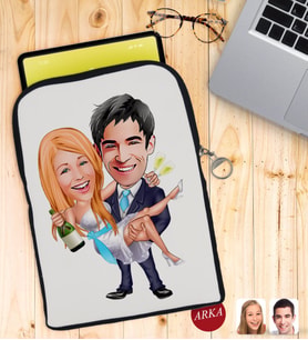 BK Gift Kişiye Özel Evleniyoruz Karikatürlü Taşınabilir Koruyucu Tablet Kılıfı & Organizer Çanta - Siyah-4