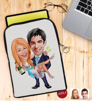 BK Gift Kişiye Özel Evleniyoruz Karikatürlü Taşınabilir Koruyucu Tablet Kılıfı & Organizer Çanta - Siyah-4