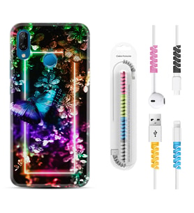 Huawei P20 Lite Mate 10 20 Lite Pro P40 Lite KılıfKablo Koruma Spiral Silikon Butterfly Neon 1684