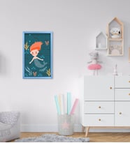 BK Home Deniz Kızı Tasarımlı Dekoratif Mavi Ahşap Çerçeveli Çocuk Odası Tablo-1