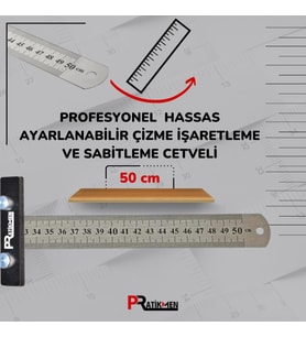 Profesyonel Hassas Ayarlanabilir Çizme, İşaretleme ve Sabitleme Cetveli (50 cm)