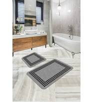 Gri Kazayağı Desenli Banyo Halısı Klozet Paspas Seti BS332
