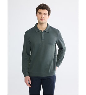 LCWAIKIKI Classic Yeşil Polo Yaka Erkek Sweatshirt