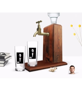 BK Gift Kişiye Özel Renkli Baskılı Godfather Baba Tasarımlı İkili Rakı Bardağı ve Ahşap Rakı Standı Hediye Seti-8 (Model 1)