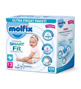 Molfix Premium Smart Fit Bebek Bezi 3 Beden 4-9 KG Midi 470 Adet Mega Ultra Fırsat Pk