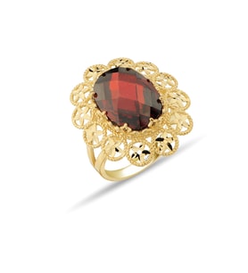 MYOROGOLD, 14 Ayar Altın Garnet Taşlı Renkli Yüzük