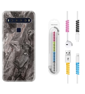 TCL 10L 10 Plus 10SE 20E 20SE 30SE L7 Kılıf Kablo Koruma Spiral Silikon Gri Mermer 1376