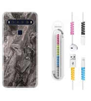 TCL 10L 10 Plus 10SE 20E 20SE 30SE L7 Kılıf Kablo Koruma Spiral Silikon Gri Mermer 1376