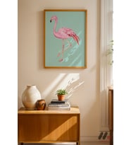 Flamingo İllüstrasyonu, Ahşap Çerçeveli Duvar Tablosu - Hayvan Severlere Hediye
