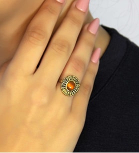 Doğal Taş Akik Oval Doğal Taşlı Antik Model Kadın Ayarlanabillir Yüzük euy74a