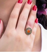 Doğal Taş Akik Oval Doğal Taşlı Antik Model Kadın Ayarlanabillir Yüzük euy74a (Kırmızı)