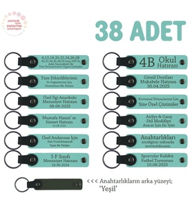 Fuarlarda Ziyaretçilere Dağıtılan 38'li Set, Kişisel Yazılı Deri Anahtarlık, Turkuaz & Yeşil