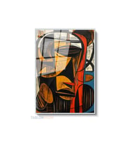 Dikey Çerçeveli Cam Afrikan Figur Modern Ev Dekoru Duvar Sanatı Ev Ofis Tablosu (Gümüş)