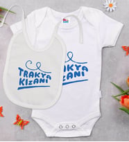 BK Kids Trakya Kızanı Tasarımlı Beyaz Bebek Body Zıbın ve Mama Önlüğü Hediye Seti-1