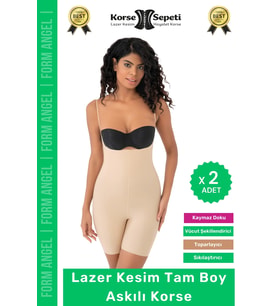 #Korse 2 Beden Küçülten Sıkılaştırıcı Kaymaz Kadın Lazer Kesim Tam Boy Askılı Korse - 2 Adet