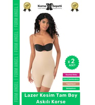 #Korse 2 Beden Küçülten Sıkılaştırıcı Kaymaz Kadın Lazer Kesim Tam Boy Askılı Korse - 2 Adet