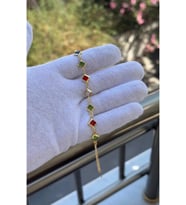 Kadın Gold Renk Renkli Zirkon Taşlı Özel Tasarım Bileklik 18 CM (Altın)