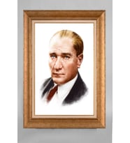 Altın Varaklı Çerçeveli Paspartulu Atatürk Tablo a163 (Gold)