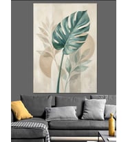 Modern Minimalist Büyük Yeşil Yaprak Dekoratif Kanvas - Mdf Ahşap Tablo