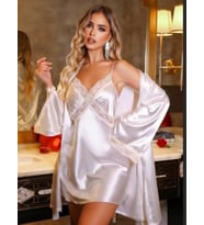 SATEN SABAHLIK GECELİKLİ 2 Lİ TAKIM İNCİ GÜZELLİĞİ (Beyaz)