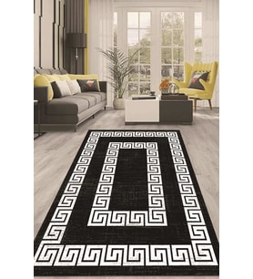 Dijital Kaymaz Taban Yıkanabilir Modern Renkli Salon Halısı Mutfak Halısı Yolluk ND-HT-22 (Siyah)