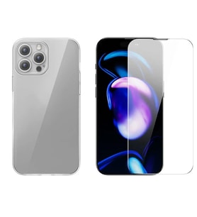 Northcity iPhone 15 Pro Schott Serisi Şeffaf Silikon Kılıf + Temperli Ekran Koruyucu - Tam Koruma ve Şeffaf Tasarım