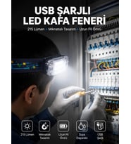 Kafa Lambası Led Fener Pratik Taşınabilir Ayarlanabilir USB Şarjlı