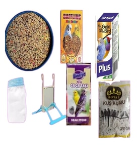 Muhabbet kuşu besleme seti( Muh. Yemi Açık 2 kg+ Salıngaç+Kuş vitamini+Kuş mineral taş)