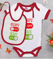 BK Kids Umut Off Tasarımlı Kırmızı Bebek Body Zıbın ve Mama Önlüğü Hediye Seti-1