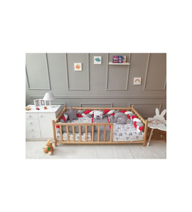 Montessori Bebek Beşik Uyku Seti - Örgü Kenar Gri Koruma