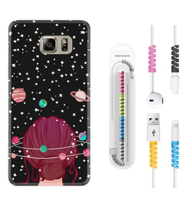 Samsung S7 Edge S20 Fe Plus Ultra S21 S22 Kılıf Kablo Koruma Spiral Silikon Space Woman 1311
