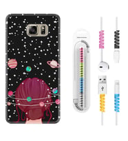 Samsung S7 Edge S20 Fe Plus Ultra S21 S22 Kılıf Kablo Koruma Spiral Silikon Space Woman 1311