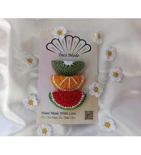 Kız Çocuk Portakal Meyveli 2'li Toka Seti Hand Made Örgü Toka